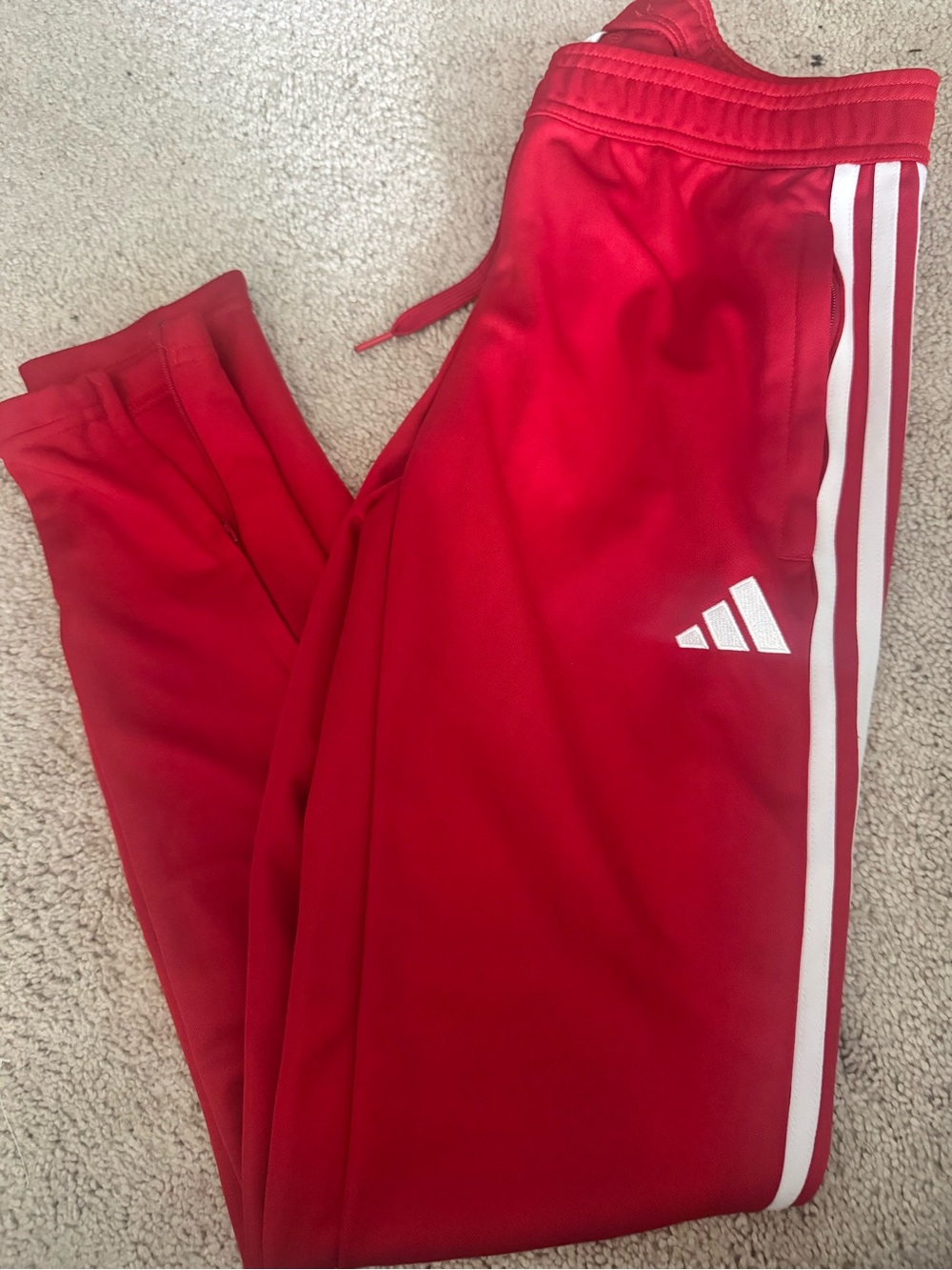 adidas Red Kids Track Joggers with White Side Stripes